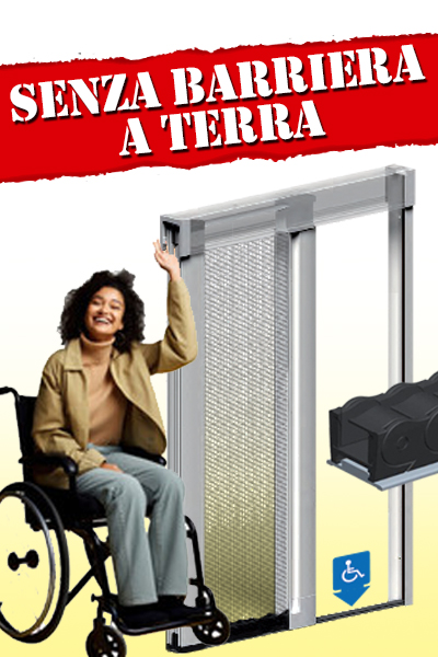 Zanzariera J45 senza barriera a terra che ne agevola il transito a pavimento.