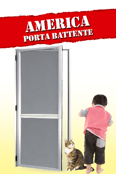 Zanzariera a porta battente America con rete in alluminio naturale